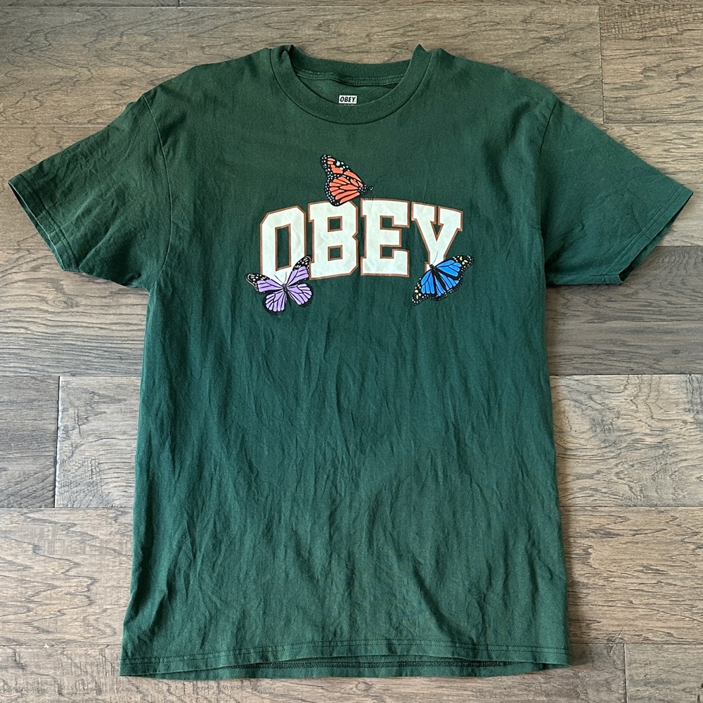 Obey Collegiate Butterflies T-Shirt-Forest Green